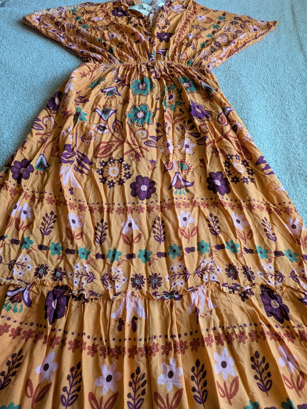 🌼B2G1🌼 easel Mustard Yellow Floral Maxi Dress with Purple & Teal Accents NWT